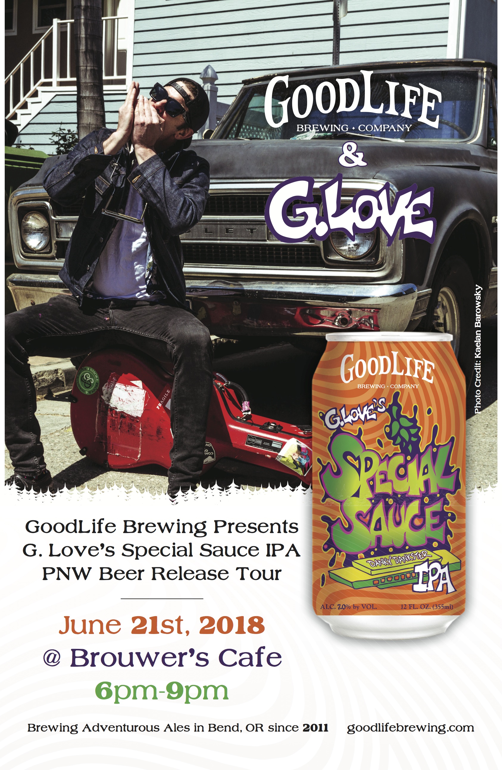 Thursday, June 21st 6pm-9pm, Goodlife Brewing Presents G. Love Special Sauce IPA Release