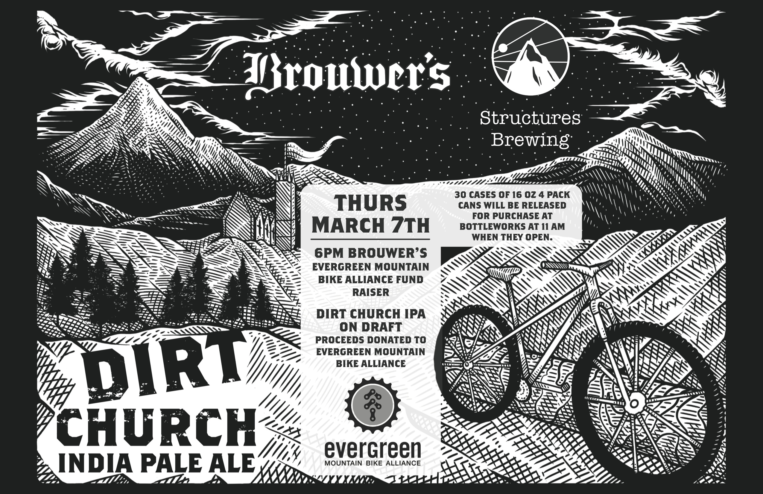 Thursday, March 7th Structures Dirt Church IPA Fundraiser for Evergreen MTB Alliance